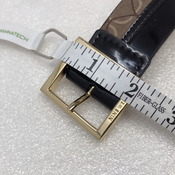 Nine West Belt Patchwork Brown Size Medium Square Gold Tone Buckle - Picture 9 of 13